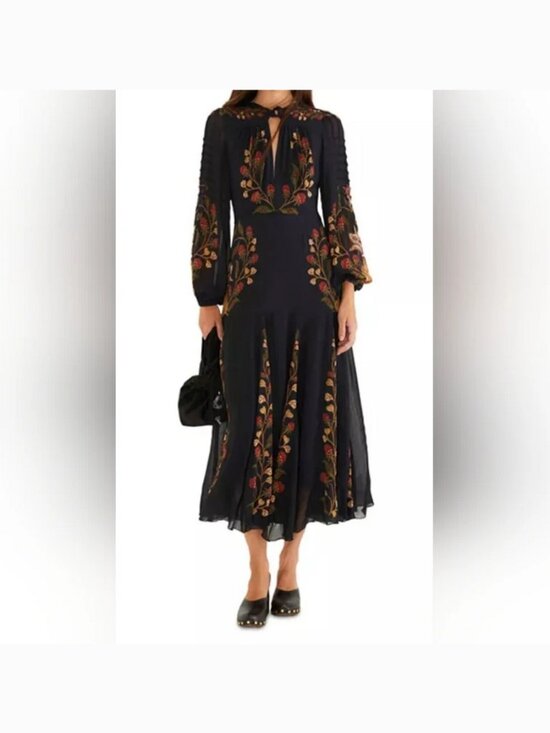 FARM Rio Dresses & Skirts - Farm Rio Berry Garden Midi Long Sleeve Dress size M